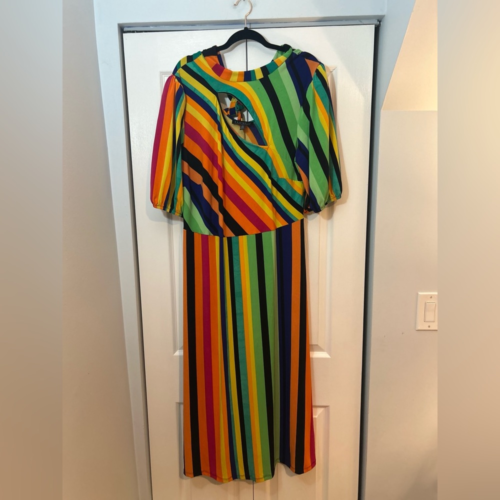 Eloquii Rainbow Stripe Maxi Dress Size 18 Open Back Halter Tie - Picture 4 of 6